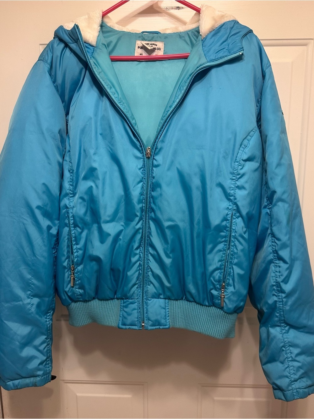 Polo Turquoise Blue Hooded Puffer Jacket - Women